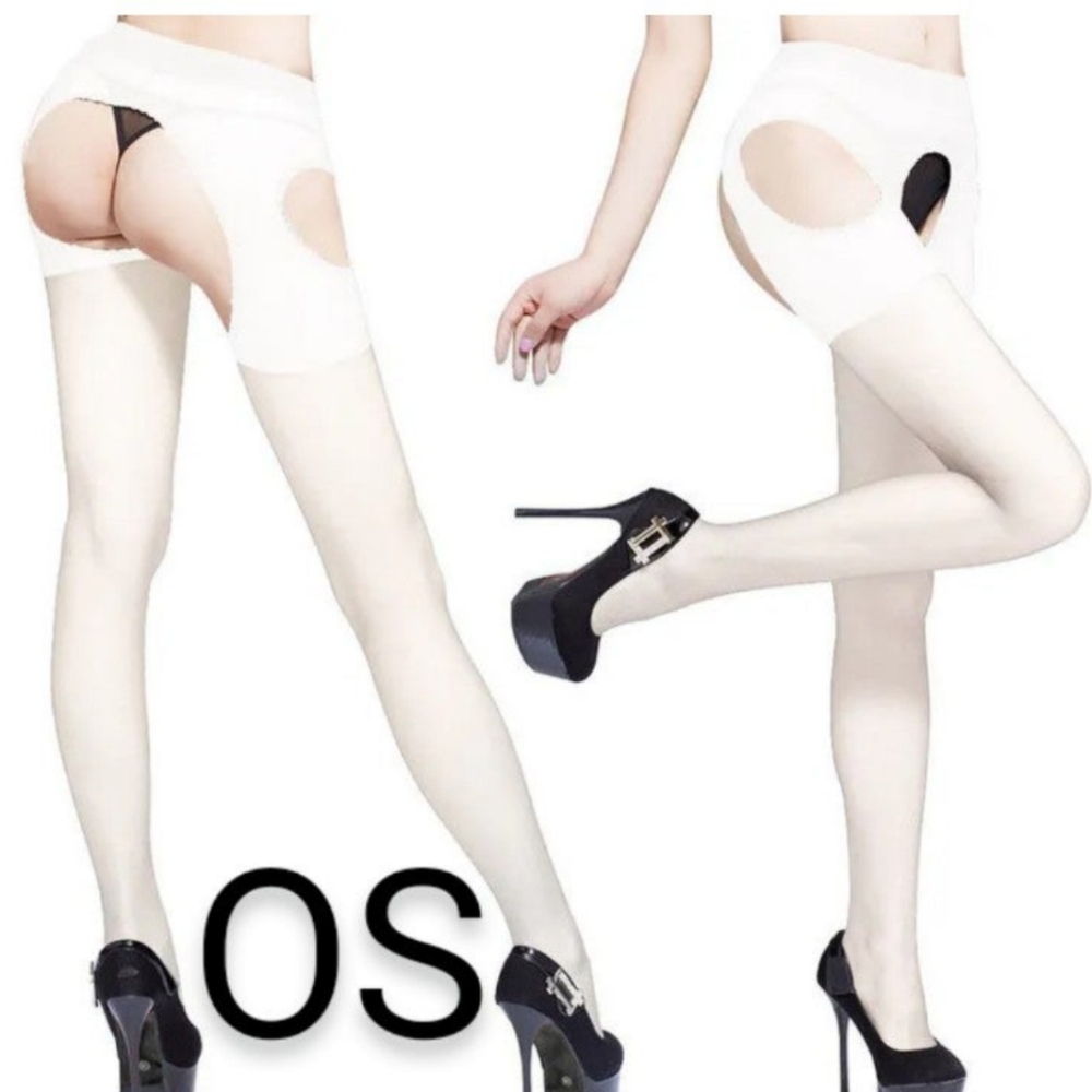 🆕NEW Womens White Open Crotch Tights Pantyhose Sheer Stockings Hosiery~ Size OS